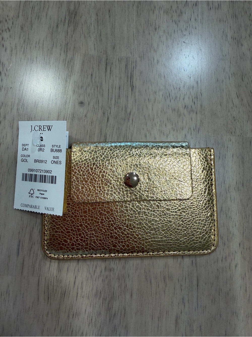 J. Crew Metallic Gold Card Case with Snap